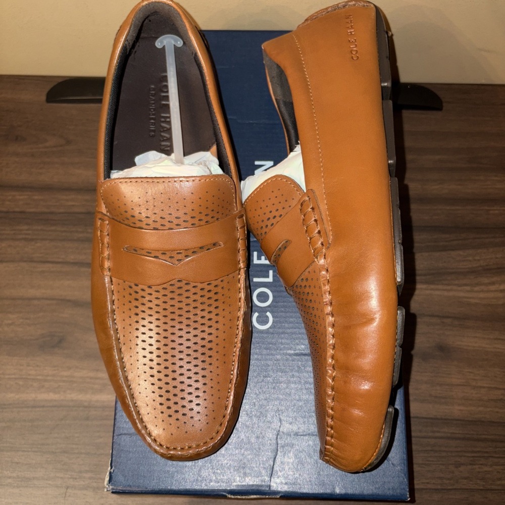 NIB Cole Haan Grand 11.5 M Laser Penny Driver Shoes British Tan Loafer Mocs